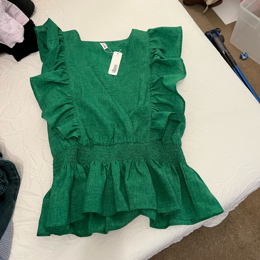 Green ruffle top